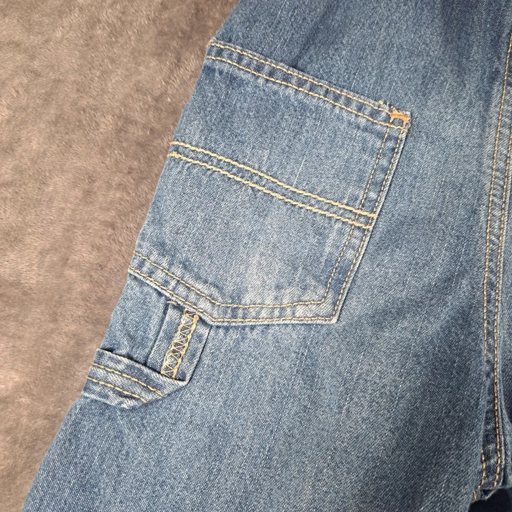 OshKosh B'gosh Blue Denim Carpenter Overalls 24 Months Yellow Logo Patch Casual‎
